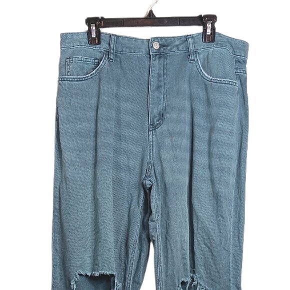 Vervet Los Angeles Straight Jeans Womens 31 Green High Rise Distressed Raw Hem - Picture 2 of 5